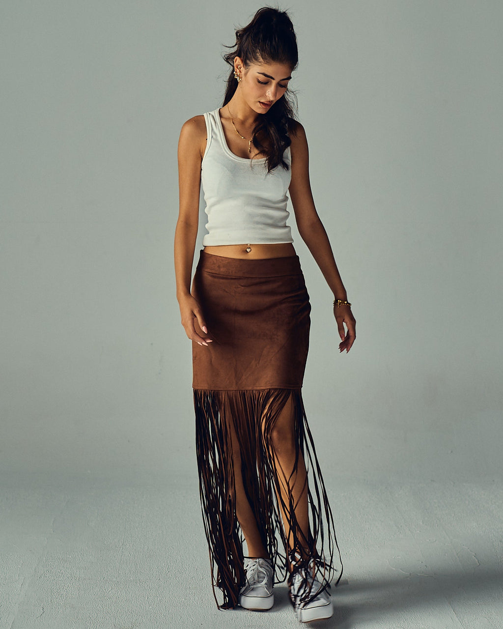 The fringe wave skirt in chocolate