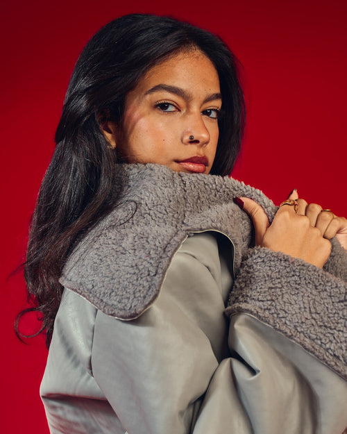 Faux fur leather jacket in grise