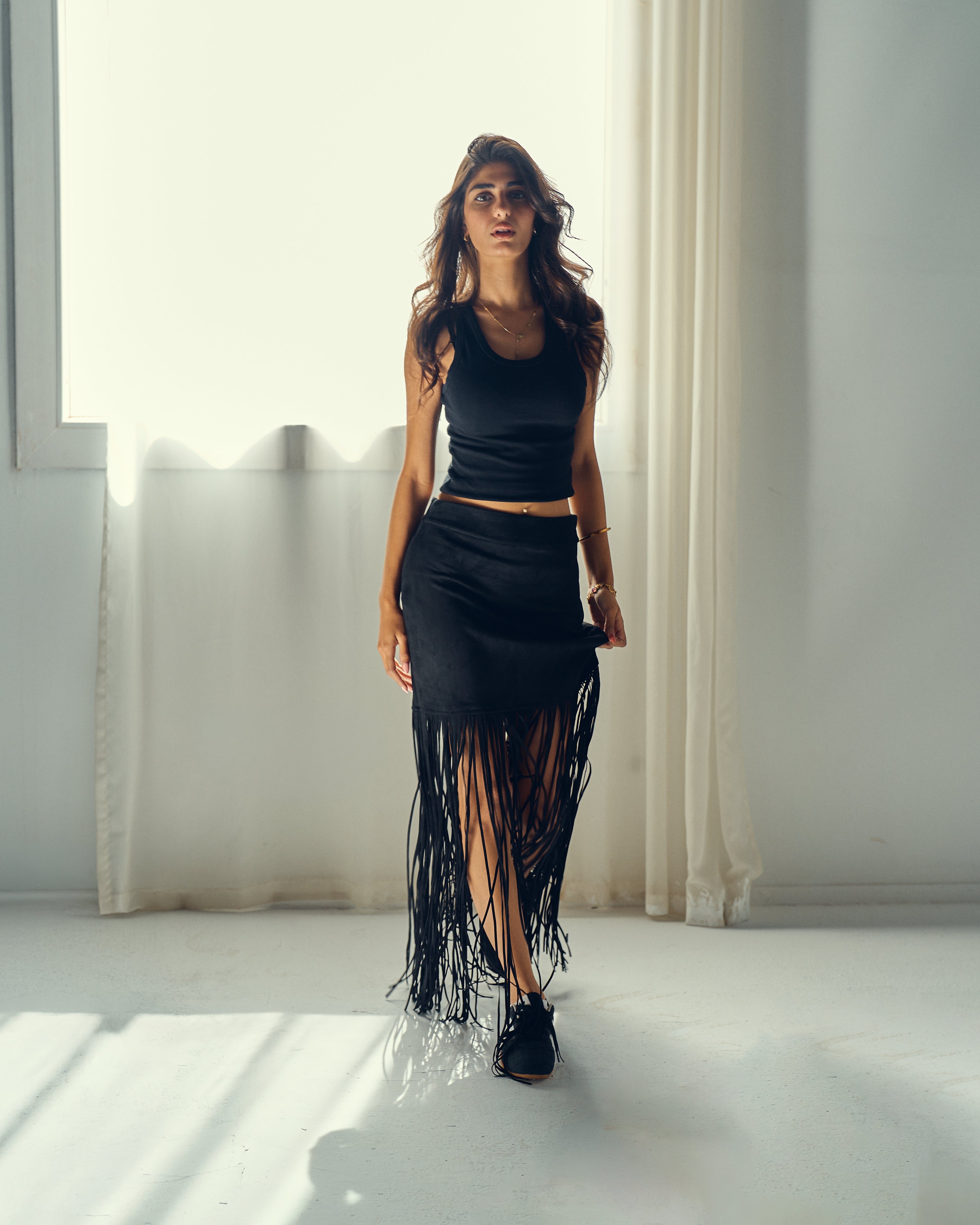The fringe wave skirt in noir